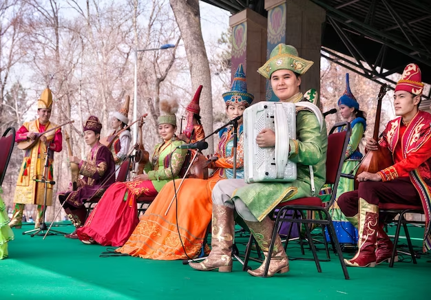 Orchestra on stage dressed in cultural attire