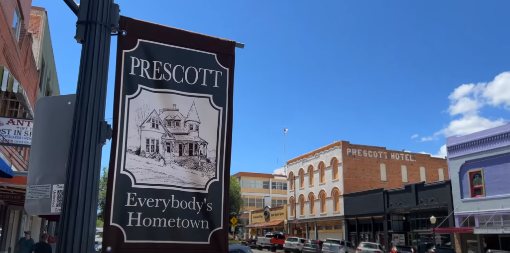 Prescott street view featuring buildings and establishments