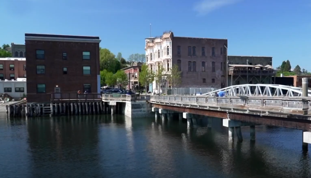 River with Bridge and Buildings